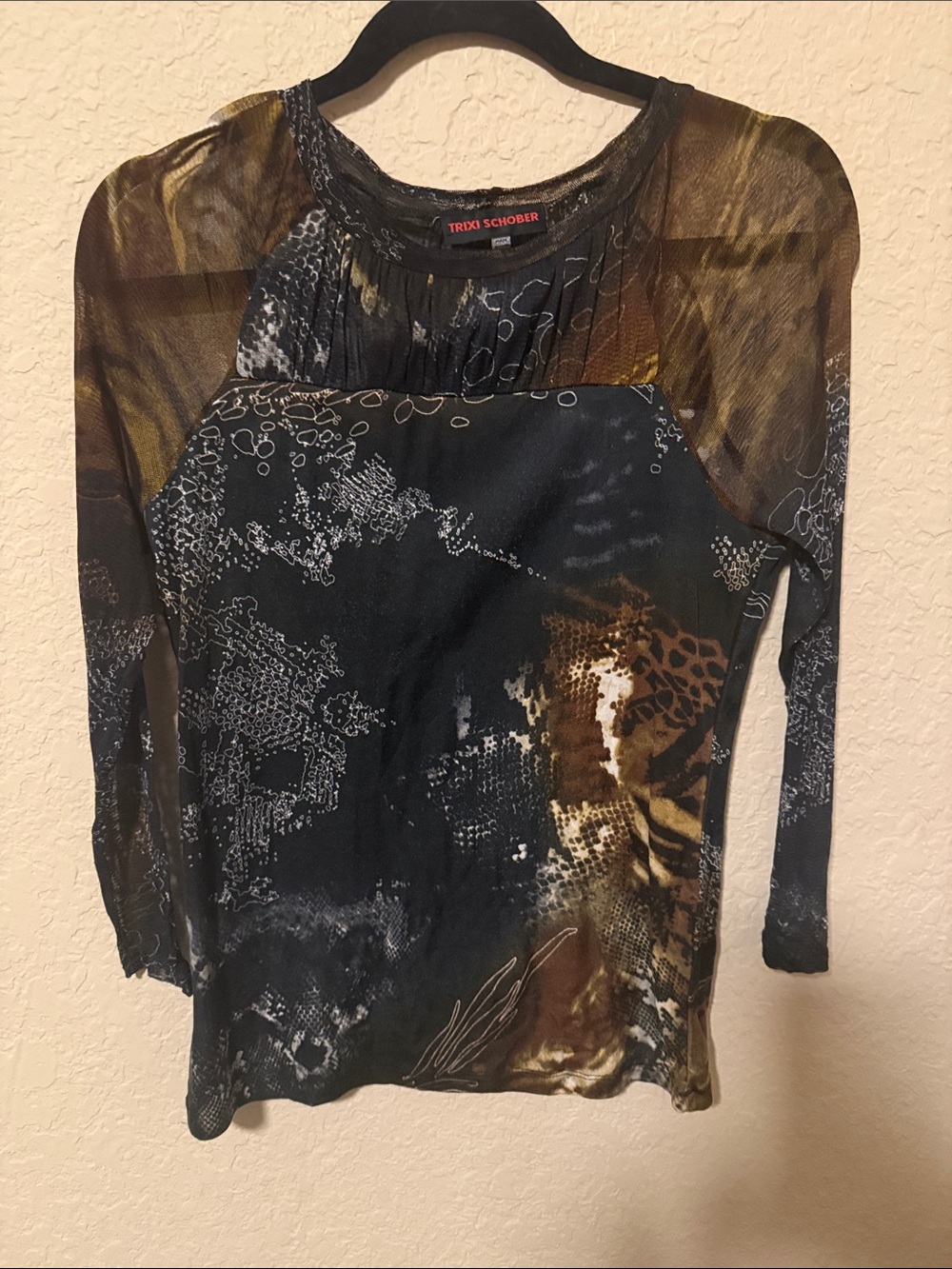 Trixi Schober Brown & Black Sheer-Panel Long Sleeve Tee